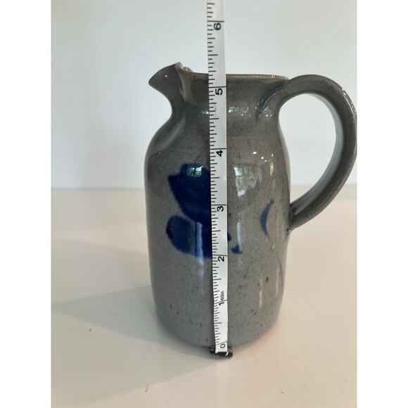 Hand Crafted Pottery Stoneware Blue & Gray Salt Glazed Pitcher Signed JL - Picture 9 of 9